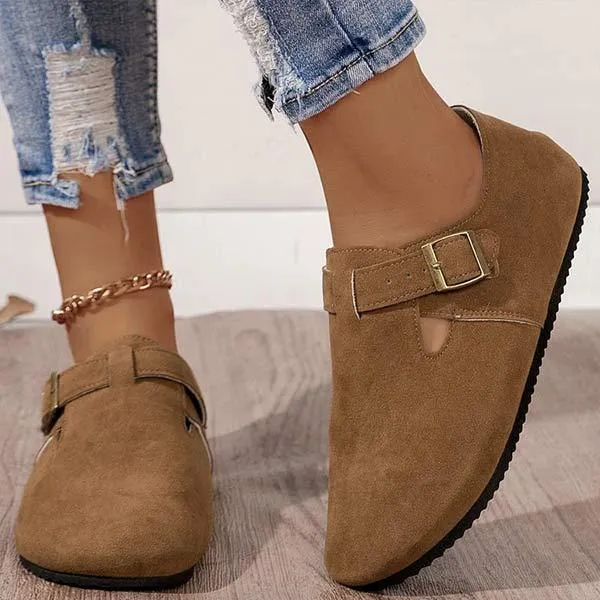 Women's Square Toe Buckle Casual Low-Heeled Loafers 60149364C